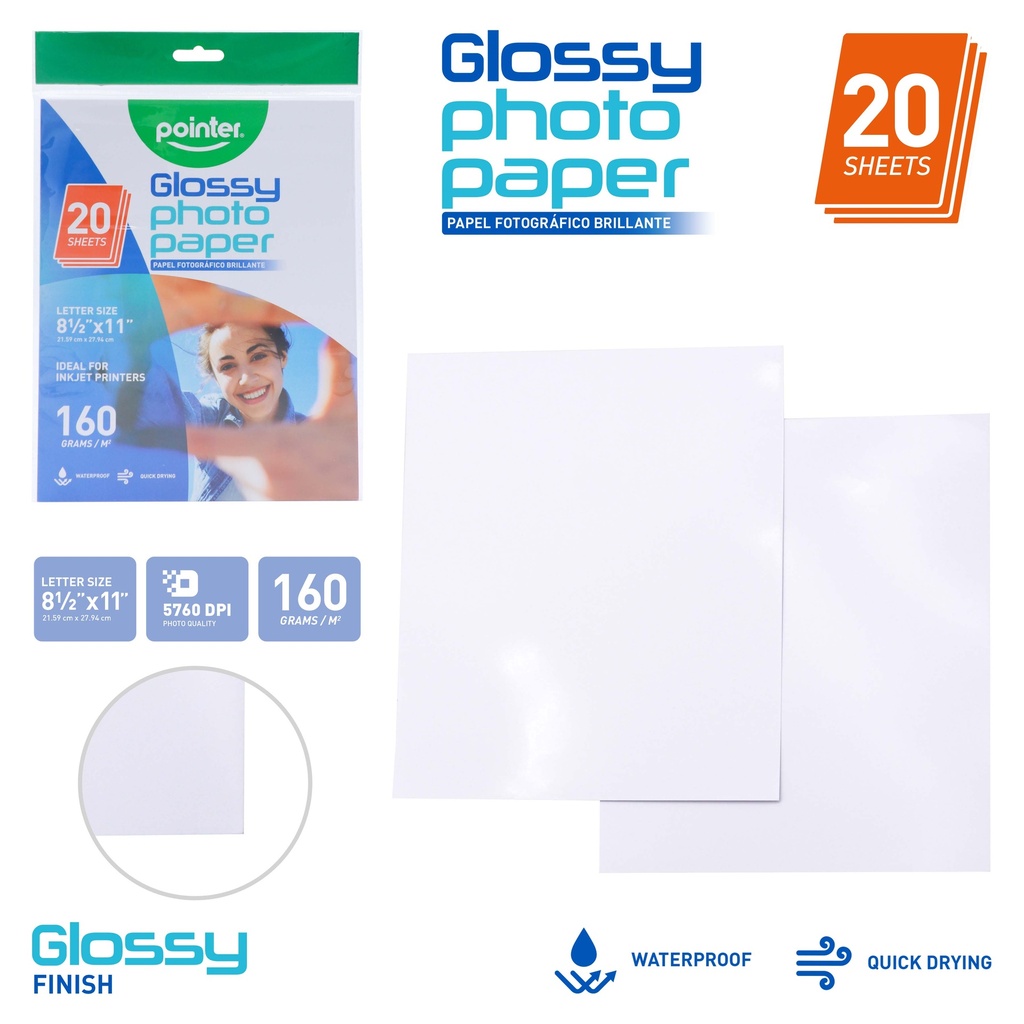 GLOSSY PHOTO PAPER  8X11.5", 160GSM FOR INKJET PRINTERS, SET OF 20 SHEETS