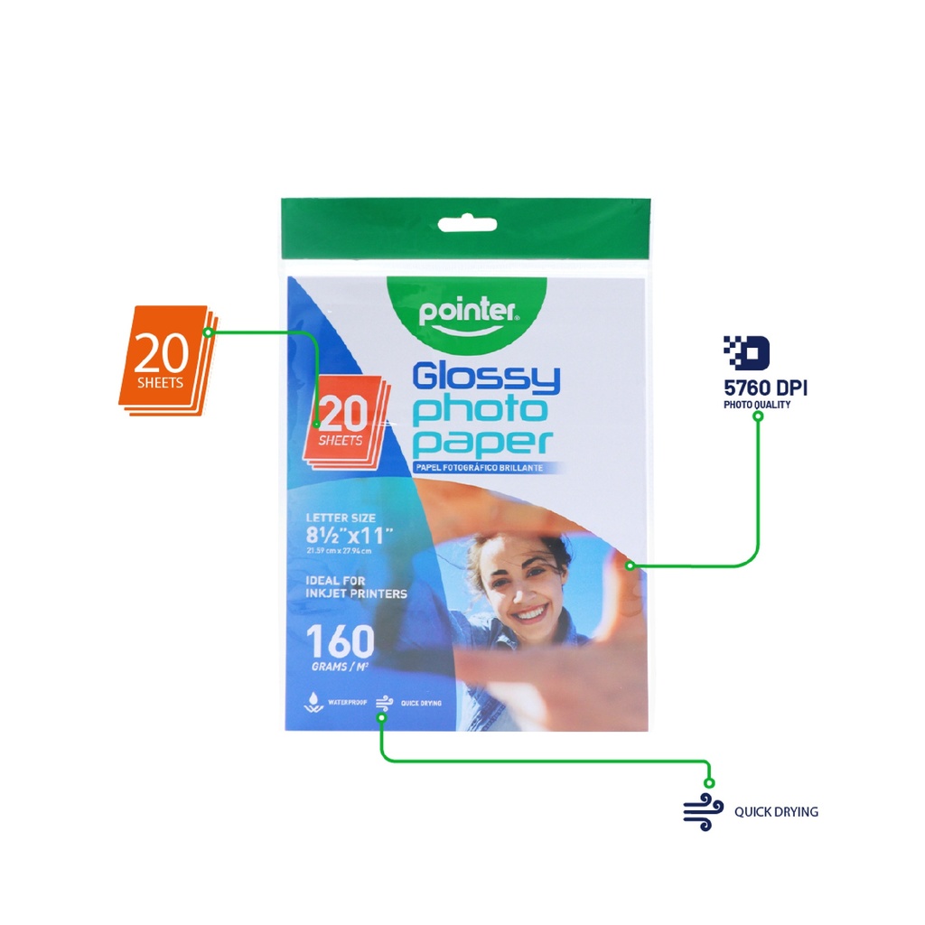 GLOSSY PHOTO PAPER  8X11.5", 160GSM FOR INKJET PRINTERS, SET OF 20 SHEETS