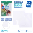 GLOSSY PHOTO PAPER  8X11.5", 230GSM FOR INKJET PRINTERS, SET OF 20 SHEETS