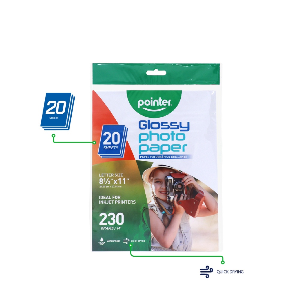 GLOSSY PHOTO PAPER  8X11.5", 230GSM FOR INKJET PRINTERS, SET OF 20 SHEETS