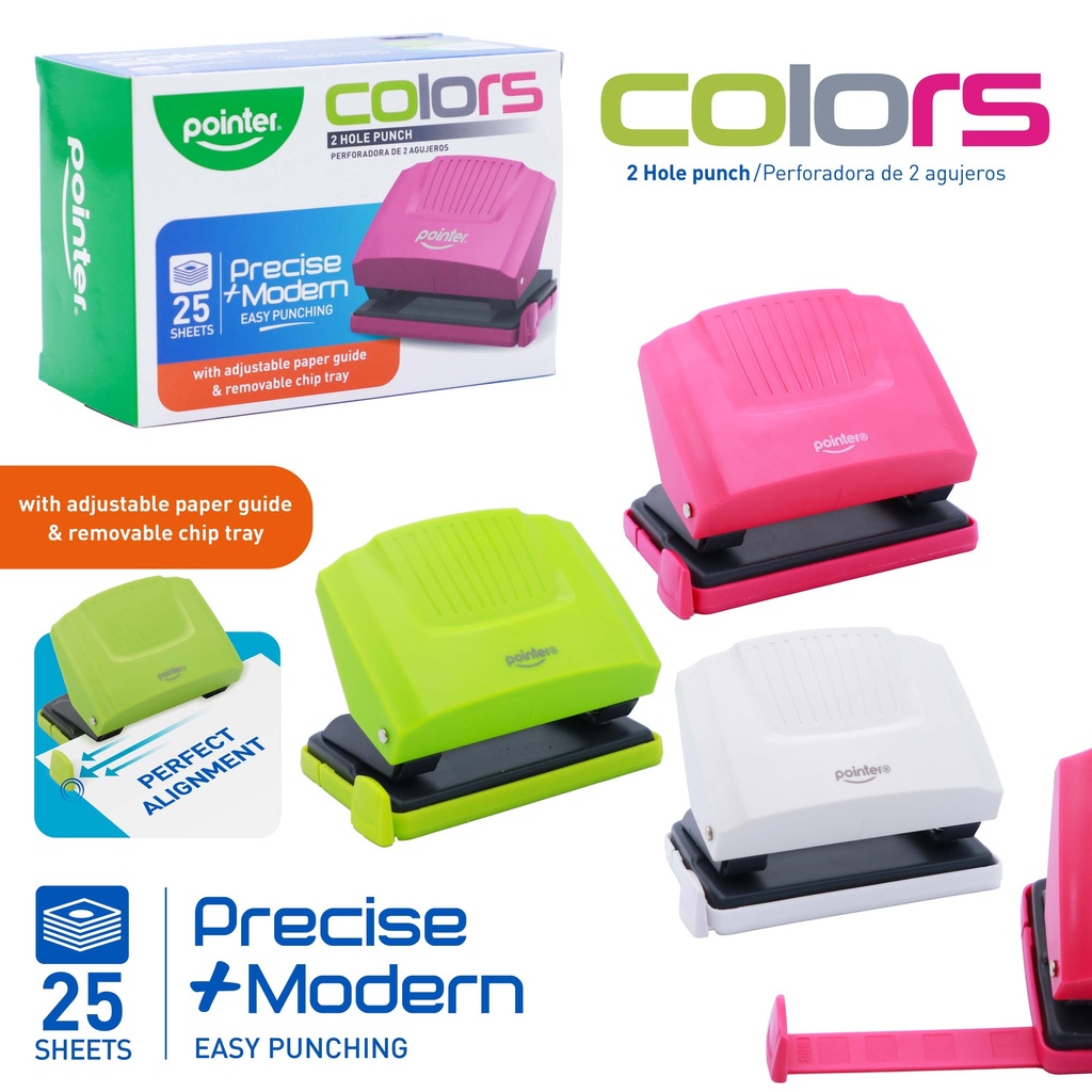 TWO-HOLE PUNCH,COLORS PLASTIC, 25 SHEETS, 1 PIECE