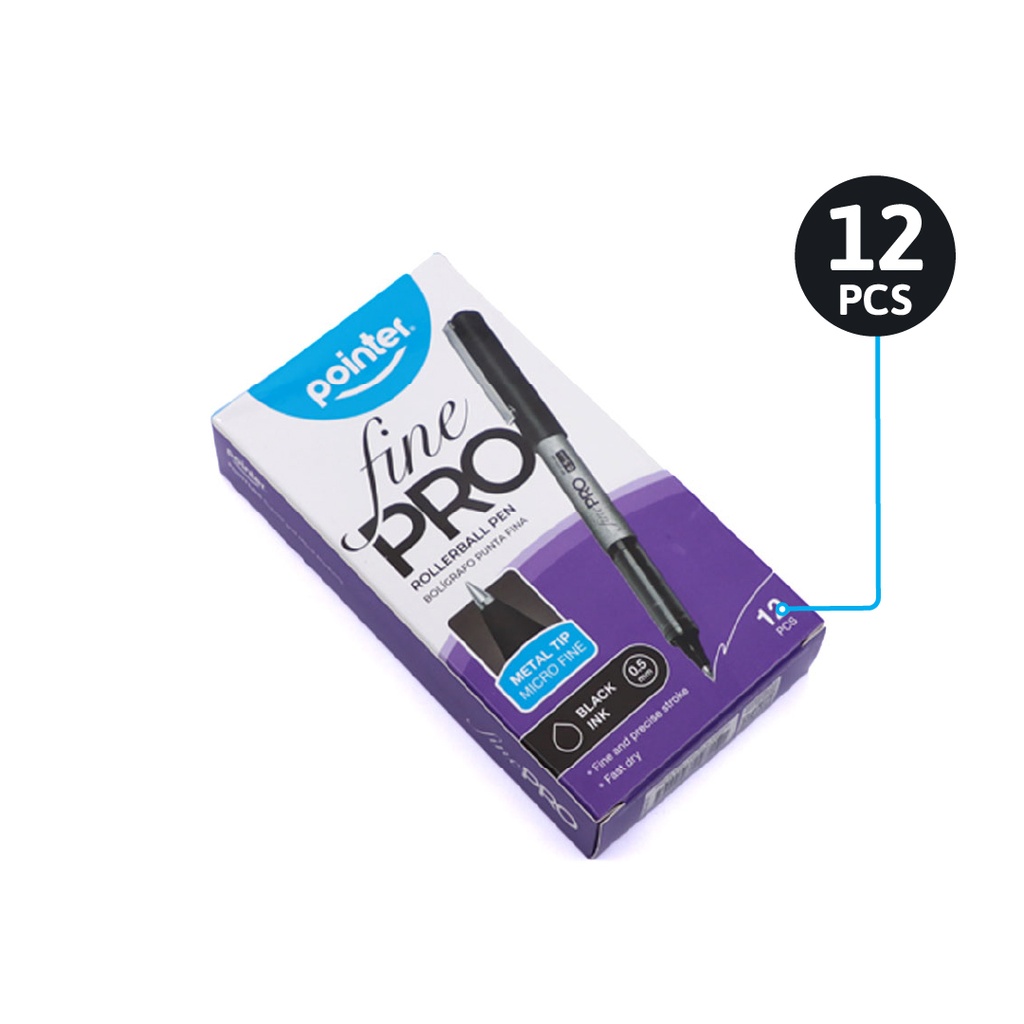 PENS, FINE PRO, ROLLERBALL, BLACK COLOR, 0.5 MM, BOX OF 12 PIECES
