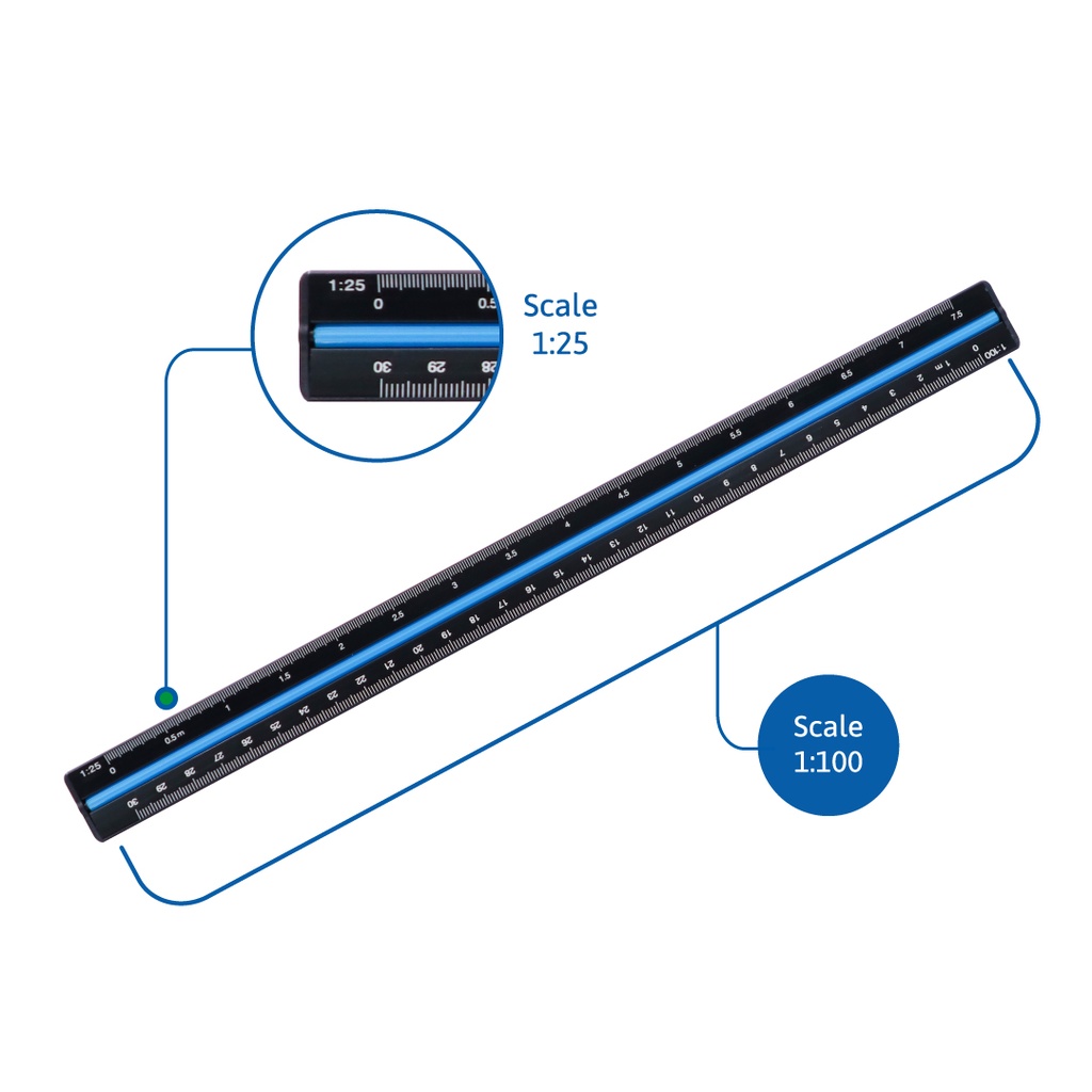ALUMINUM ARCHITECT RULER, METRIC SCALE, 12"/ 30 CM, 1 PIECE