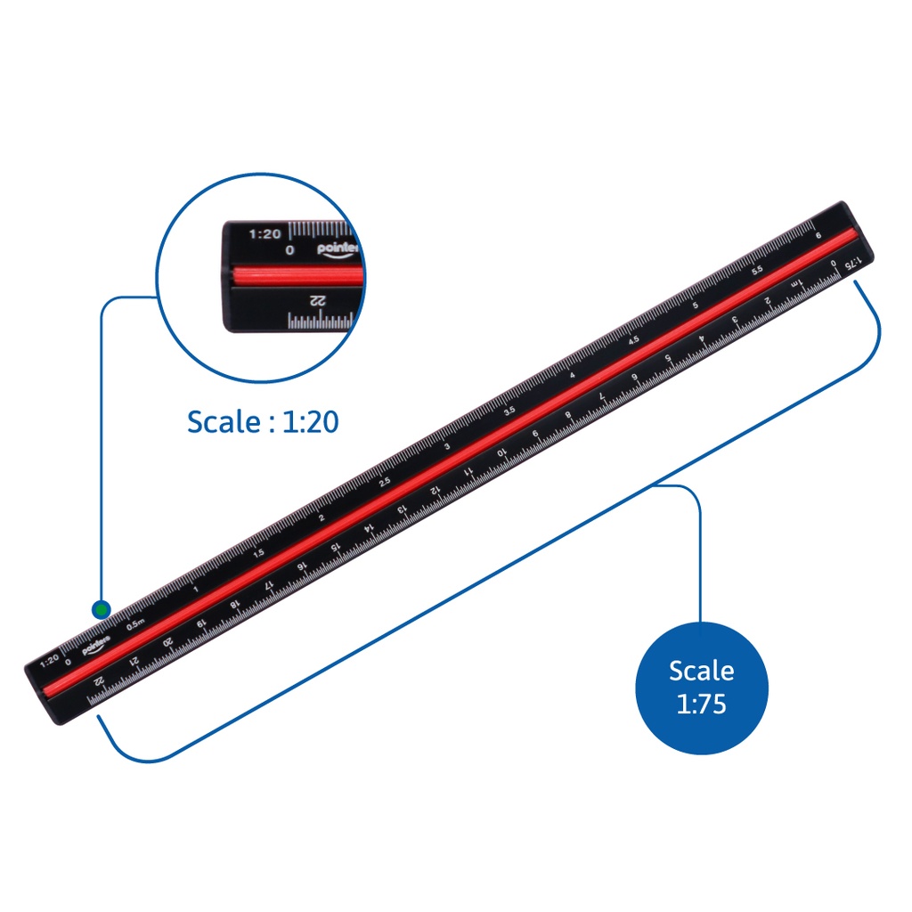 ALUMINUM ARCHITECT RULER, METRIC SCALE, 12"/ 30 CM, 1 PIECE