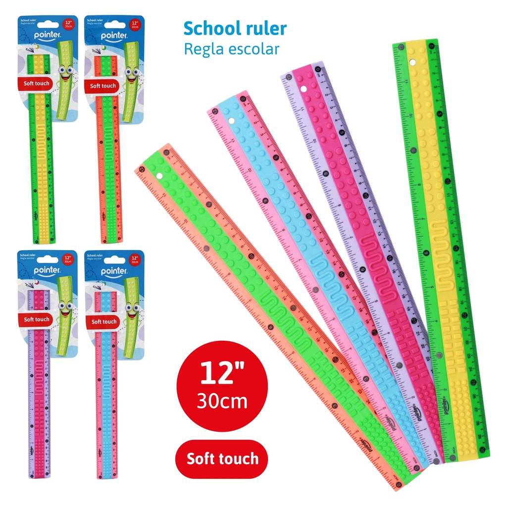 RULER, PLASTIC ,BRICK DESIGN, 12"/ 30 CM, 1 PIECE