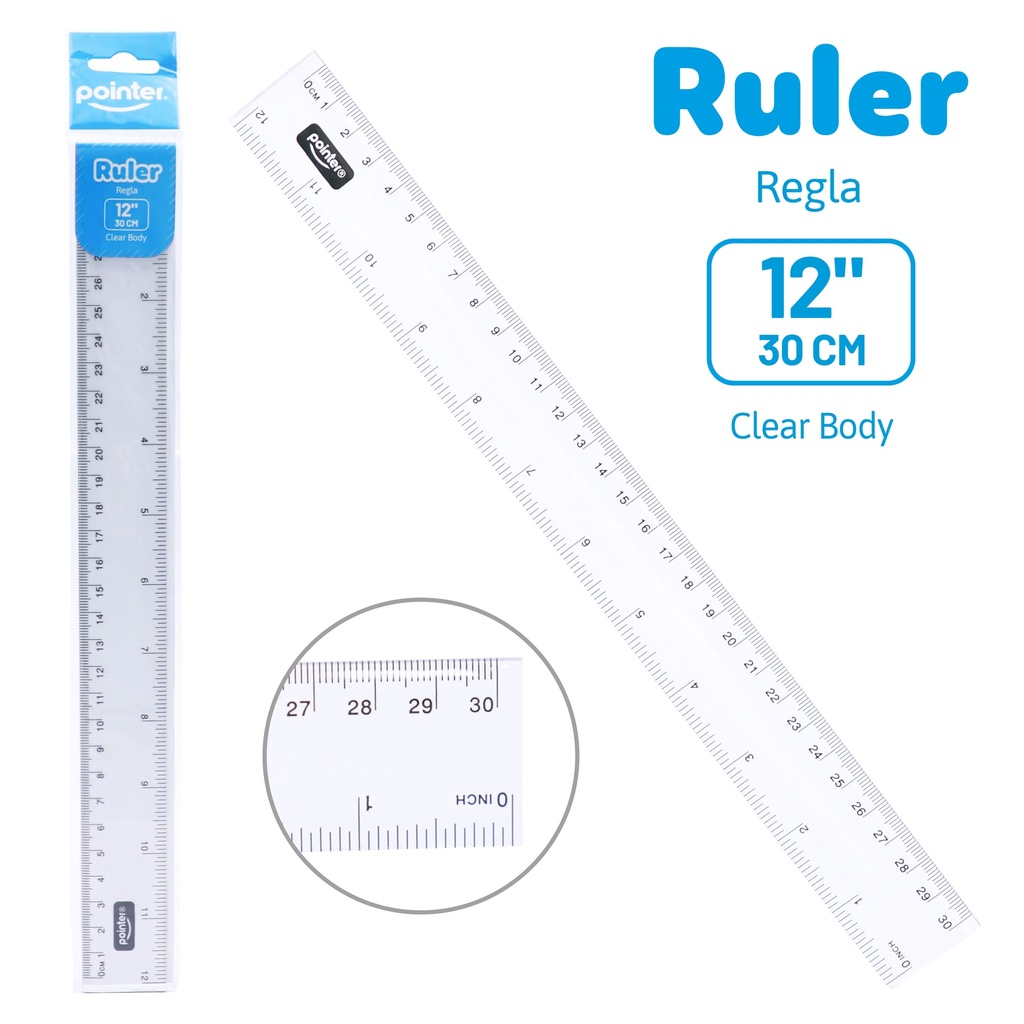 RULER, PLASTIC, CLEAR, 12"/ 30 CM, 1 PIECE