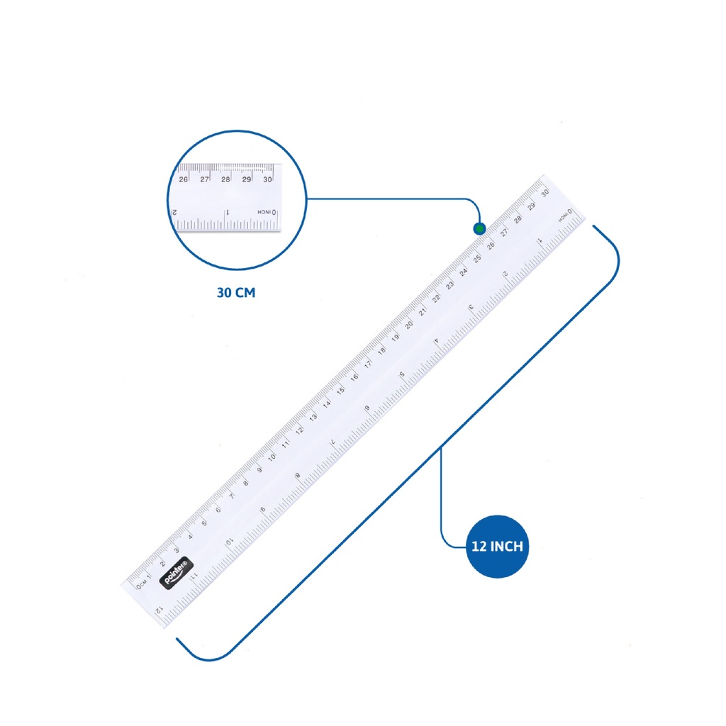 RULER, PLASTIC, CLEAR, 12"/ 30 CM, 1 PIECE
