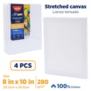 CANVAS, STRETCHED, 8X10" , 100% COTTON, 280 G/M² , PACK OF 4 PIECES
