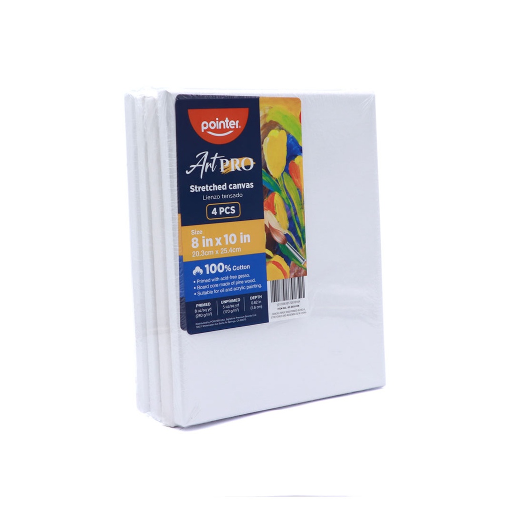 CANVAS, STRETCHED, 8X10" , 100% COTTON, 280 G/M² , PACK OF 4 PIECES