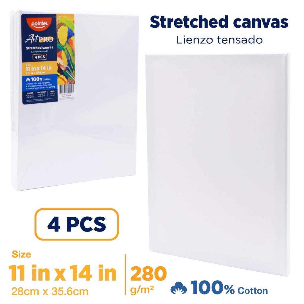 CANVAS, STRETCHED, 11X14", 100% COTTON, 280 G/M² , PACK OF 4 PIECES