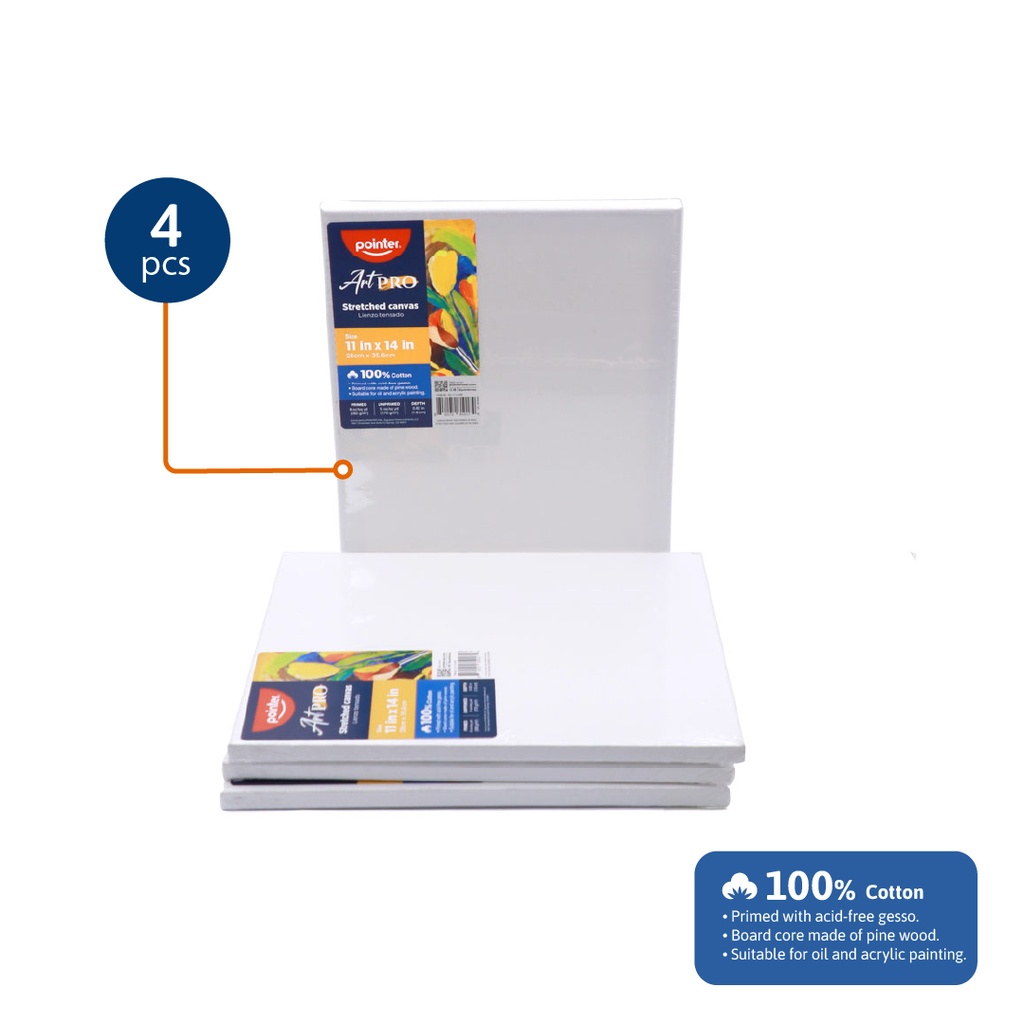 CANVAS, STRETCHED, 11X14", 100% COTTON, 280 G/M² , PACK OF 4 PIECES