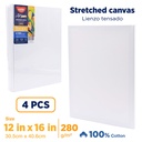 CANVAS, STRETCHED, 12X16", 100% COTTON, 280 G/M² , PACK OF 4 PIECES