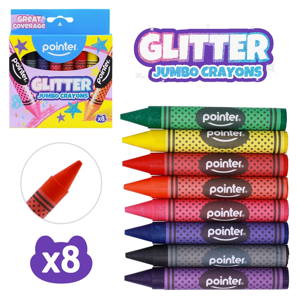 CRAYONS, JUMBO, GLITTER, SET OF 8 COLORS