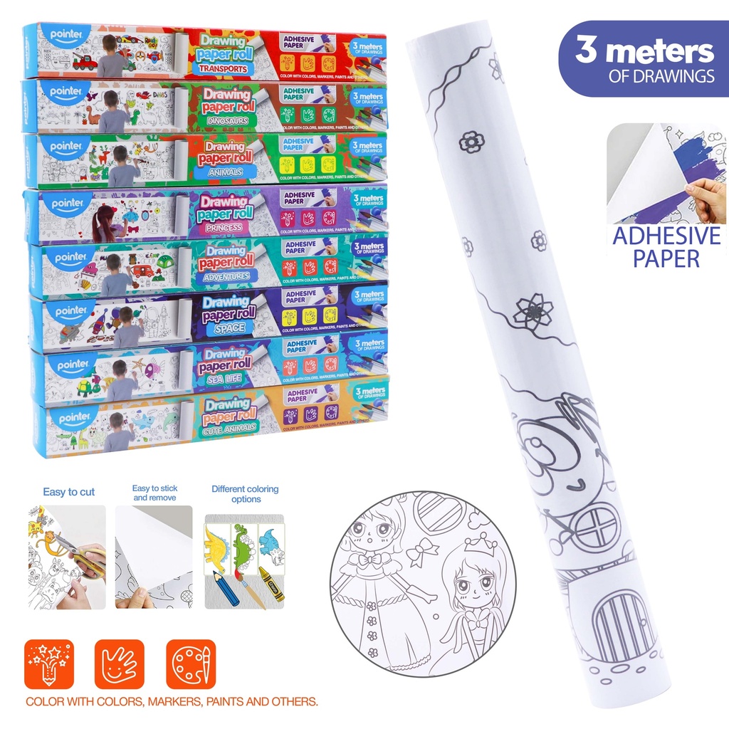 DRAWING PAPER ROLL, STICKY , FOR CHILDREN, 29.7X300 CM, 100 GSM, 1 ROLL