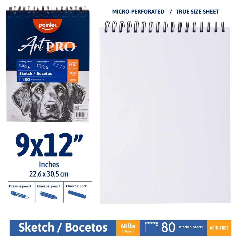 SKETCH PAD, 9X 12", TOP SPIRAL BOUND, 80 DETACHABLE SHEETS, 100 G/M²,1 PIECE