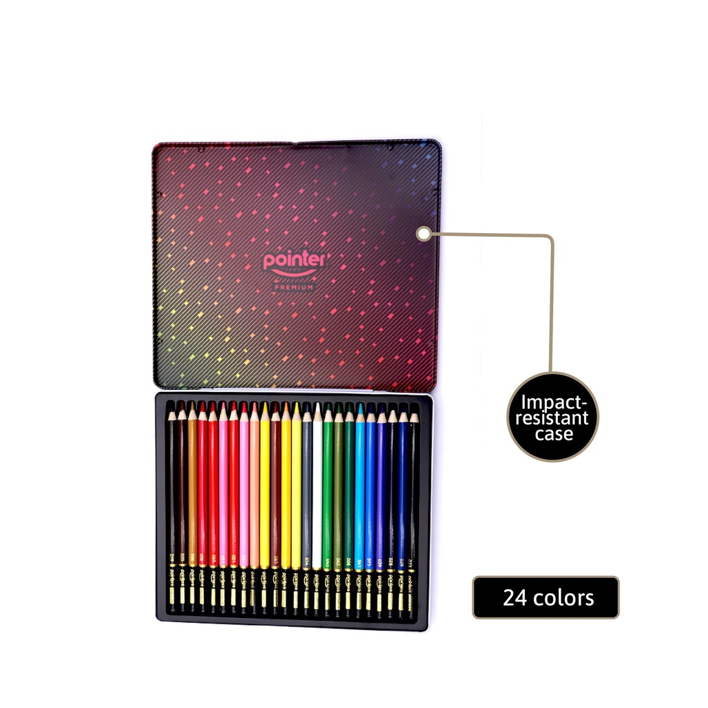 COLORED PENCILS, PREMIUM ARTIST, METAL BOX, SET OF 24 COLORS