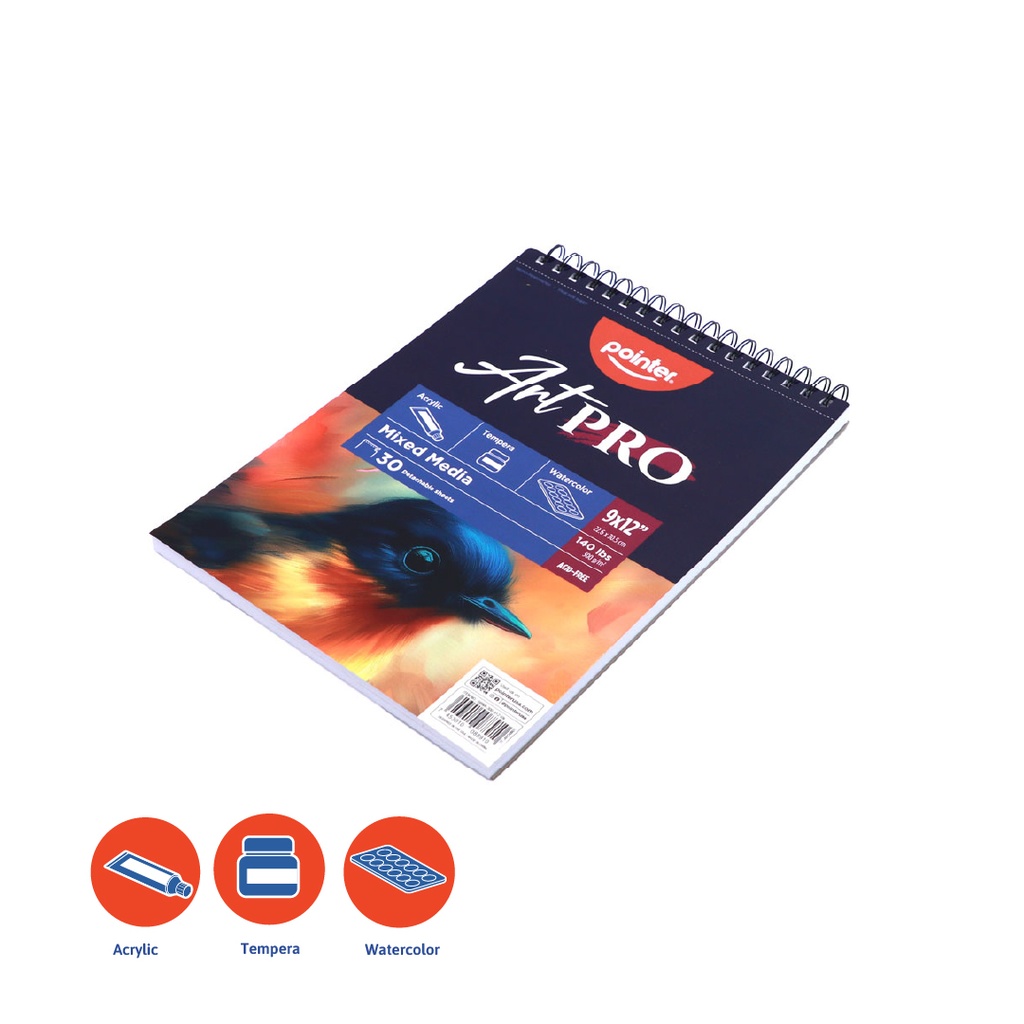 MIXED MEDIA PAD, 9X 12", TOP SPIRAL BOUND,  30 DETACHABLE SHEETS, 300 G/M² 1 PIECE