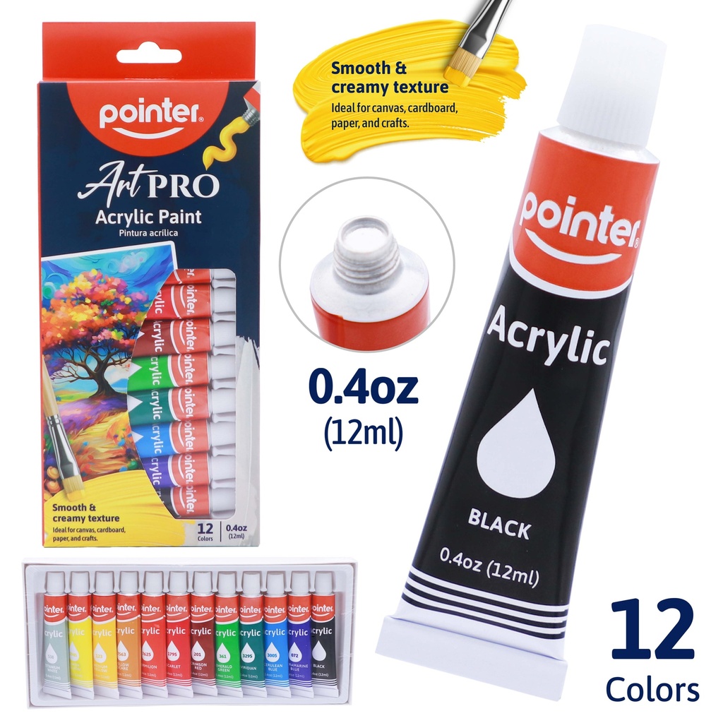 ACRYLIC PAINT, 12ML/0.4 OZ EACH, SET OF 12 COLORS