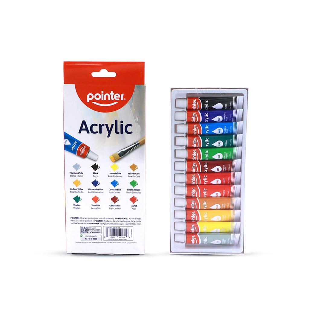 ACRYLIC PAINT, 12ML/0.4 OZ EACH, SET OF 12 COLORS