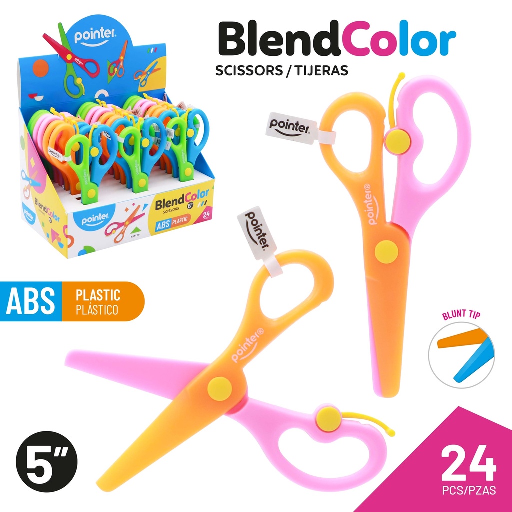 SCHOOL SCISSORS, SAFETY, PLASTIC, 5", BOX OF 24 PIECES