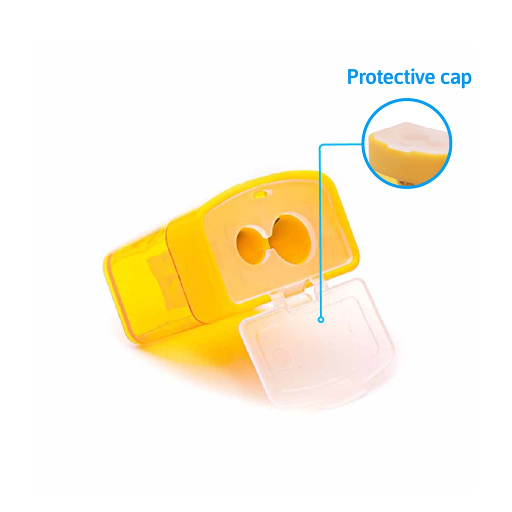 PENCIL SHARPENERS, TWO-HOLE, RECTANGULAR, WITH DISPOSAL CONTAINER, BOX OF 24 PIECES