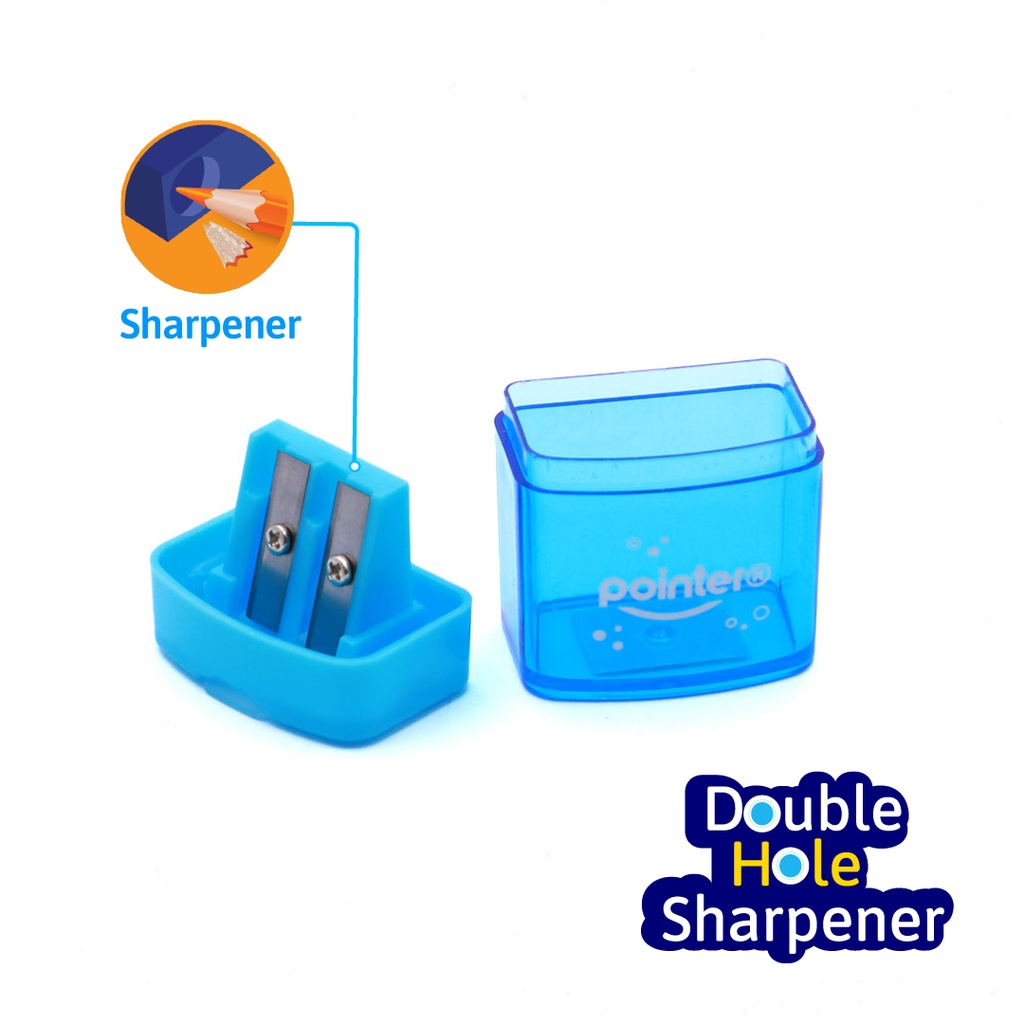 PENCIL SHARPENERS, TWO-HOLE, RECTANGULAR, WITH DISPOSAL CONTAINER, BOX OF 24 PIECES
