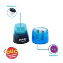 PENCIL SHARPENERS, DUO TWO-HOLE, ROUND , WITH ERASER AND DISPOSAL CONTAINER, BOX OF 16 PIECES