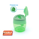 PENCIL SHARPENERS, TWO-HOLE, TRIANGULAR, WITH DISPOSAL CONTAINER, BOX OF 12 PIECES