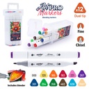 DUAL TIP ALCOHOL-BASED INK MARKERS WITH PLASTIC CASE, SET OF 12 COLORS 