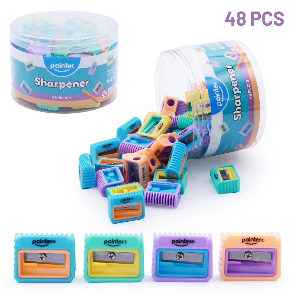 PENCIL SHARPENERS, ONE HOLE, COMPACT, PASTEL COLORED, JAR OF 48 PIECES