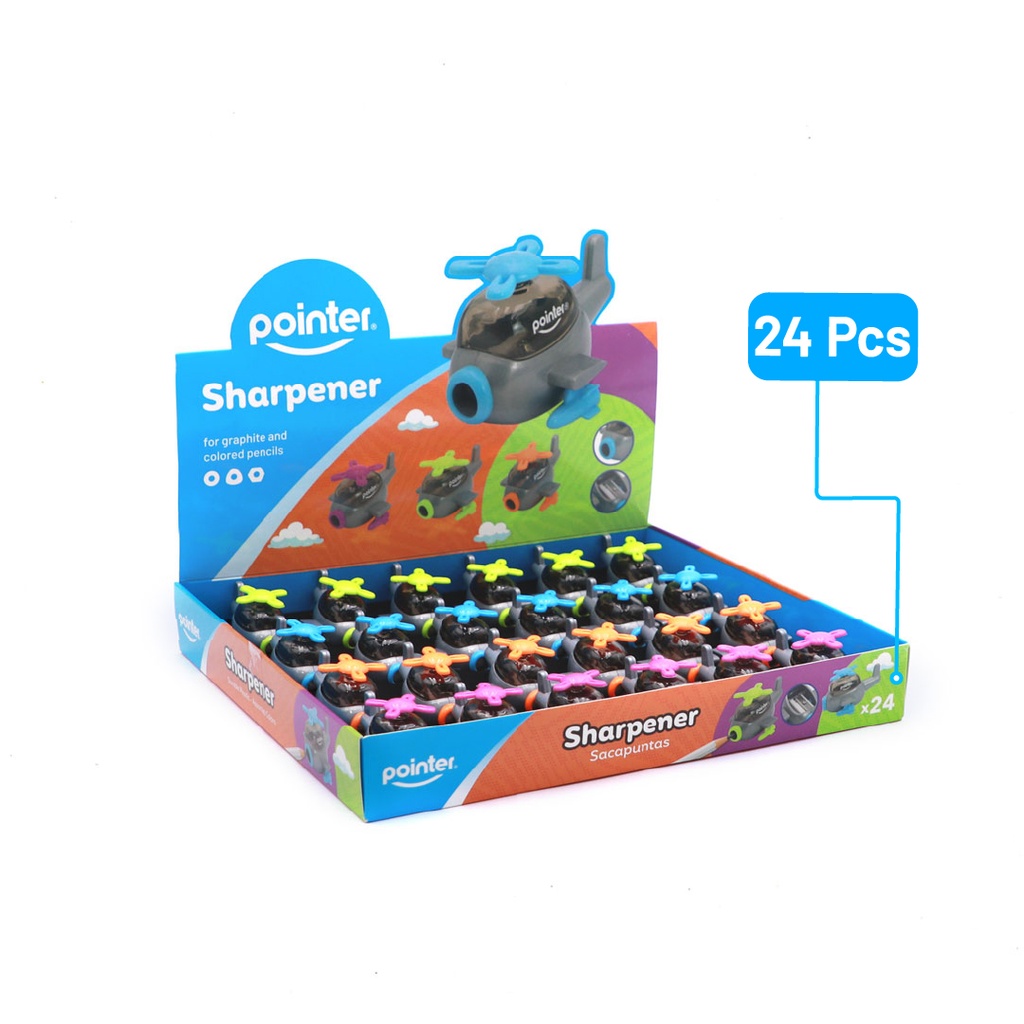PENCIL SHARPENERS, ONE HOLE, HELICOPTER-SHAPED , BOX OF 24 PIECES