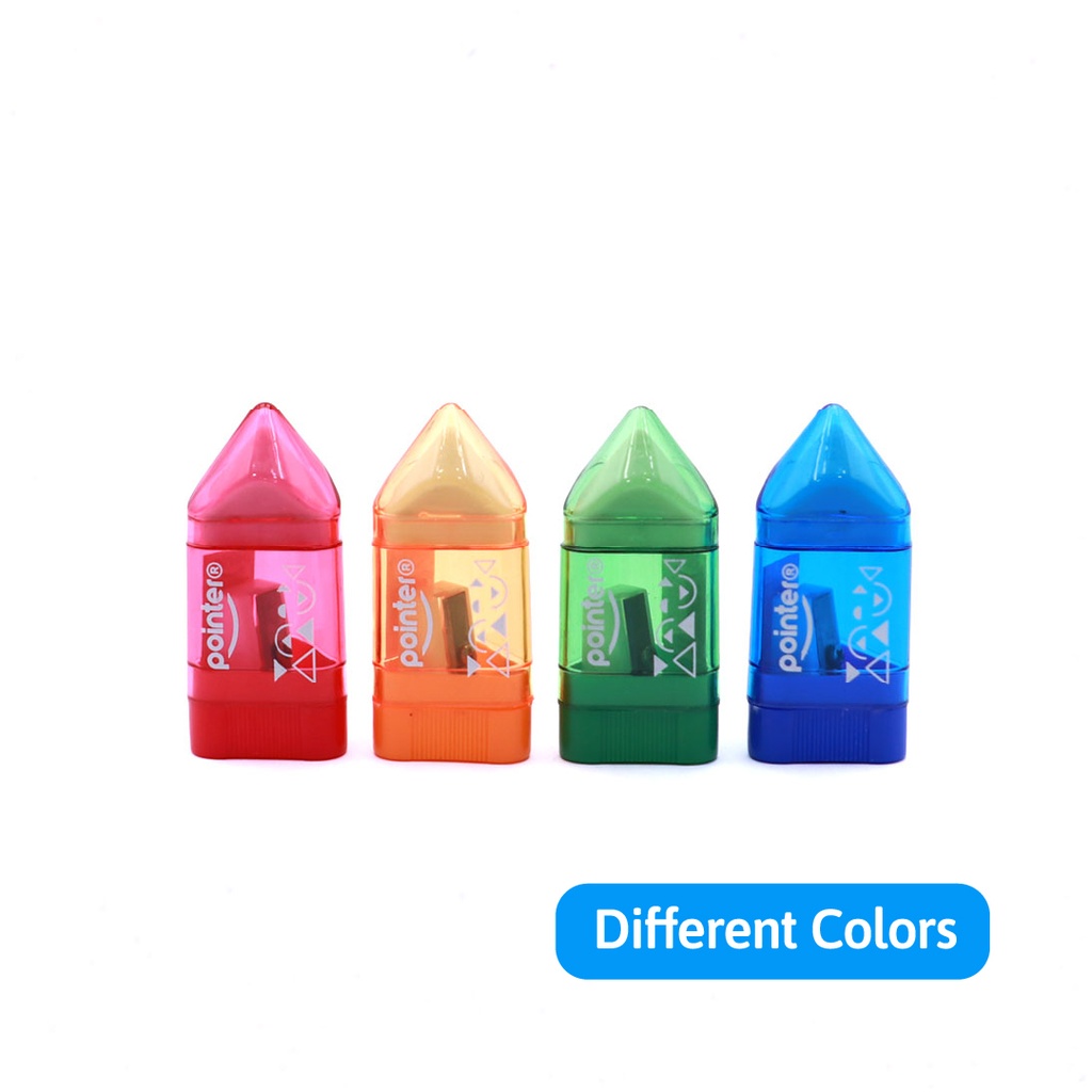 PENCIL SHARPENERS, ONE HOLE, TRIANGULAR, WITH ERASER AND DISPOSAL CONTAINER, BOX OF 24 PIECES