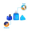 PENCIL SHARPENERS, ONE HOLE, TRIANGULAR, WITH ERASER AND DISPOSAL CONTAINER, BOX OF 24 PIECES