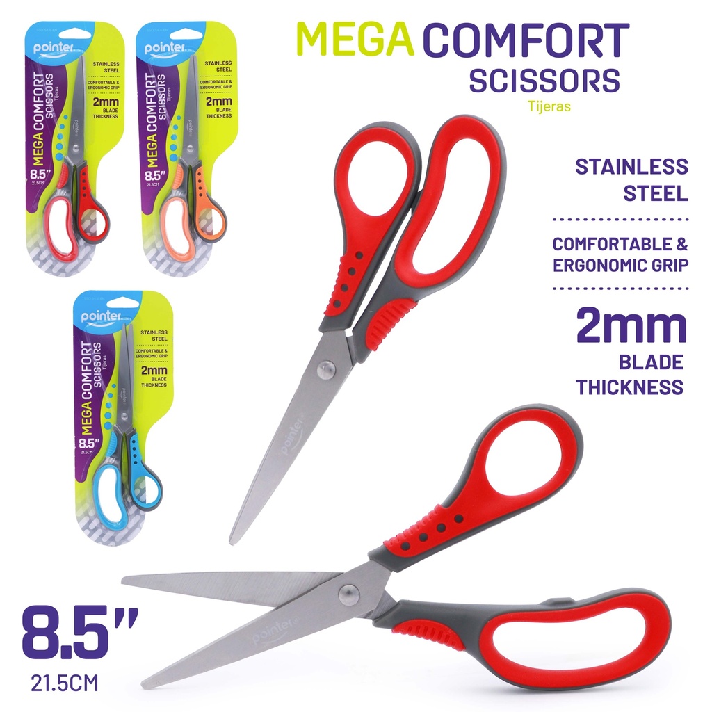 SCISSORS, MEGA COMFORT, COLORFUL, 8.5", 2MM BLADE THICKNESS, 1 PIECE 