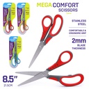 SCISSORS, MEGA COMFORT, COLORFUL, 8.5", 2MM BLADE THICKNESS, 1 PIECE 