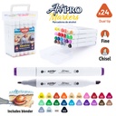 DUAL TIP ALCOHOL-BASED INK MARKERS WITH PLASTIC CASE, SET OF 24 COLORS 