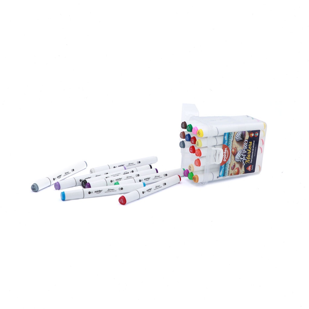 DUAL TIP ALCOHOL-BASED INK MARKERS WITH PLASTIC CASE, SET OF 24 COLORS 