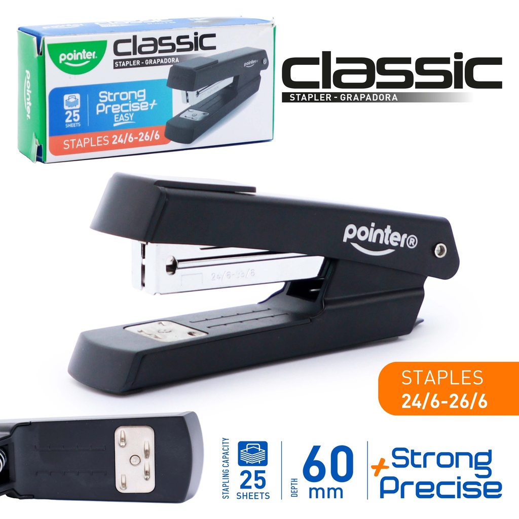 STAPLER, CLASSIC, METALLIC, HALF-STRIP, 25 SHEETS, 1 PIECE