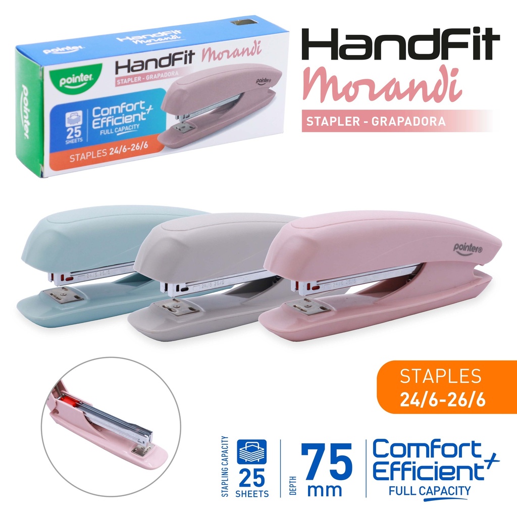 STAPLER, MORANDI, HAND-FIT, PLASTIC, FULL STRIP, 25 SHEETS, 1 PIECE