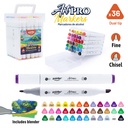 DUAL TIP ALCOHOL-BASED INK MARKERS WITH PLASTIC CASE, SET OF 36 COLORS 