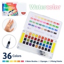 WATERCOLOR PAINT WITH BRUSH PENS PALETTE SPONGE, SET OF 36 COLORS 