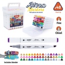 DUAL TIP ALCOHOL-BASED INK MARKERS WITH PLASTIC CASE, SET OF 48 COLORS 
