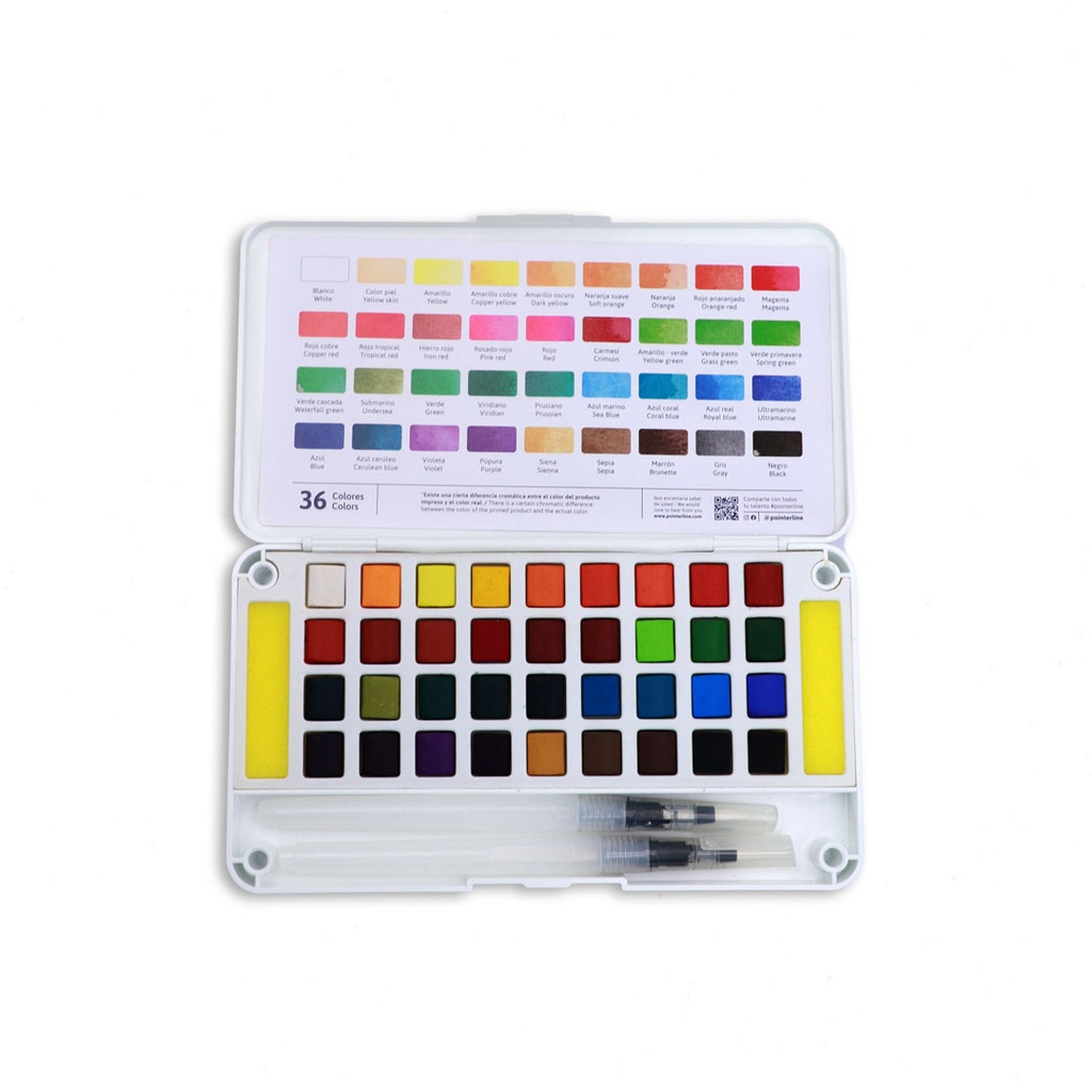 WATERCOLOR PAINT WITH BRUSH PENS PALETTE SPONGE, SET OF 36 COLORS 