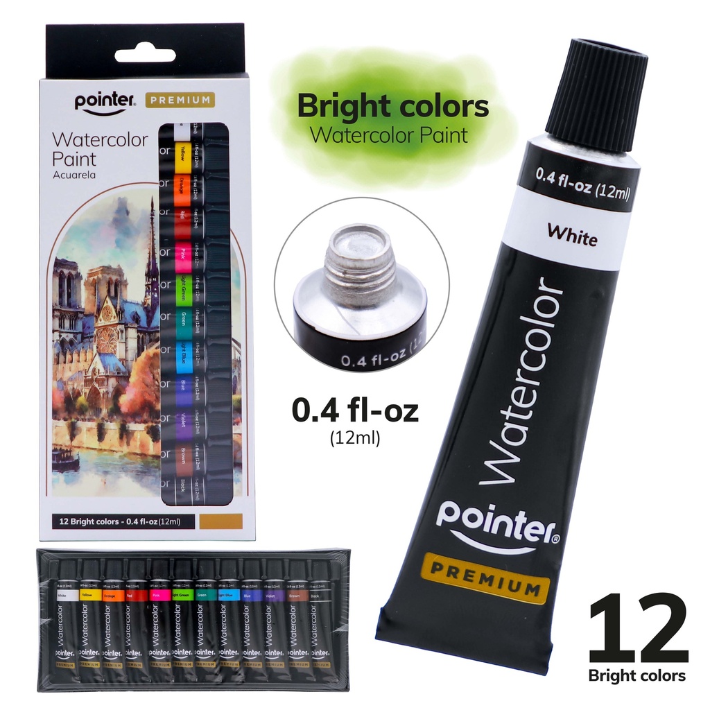 WATERCOLOR PAINT, 12ML/0.4 OZ EACH, SET OF 12 COLORS