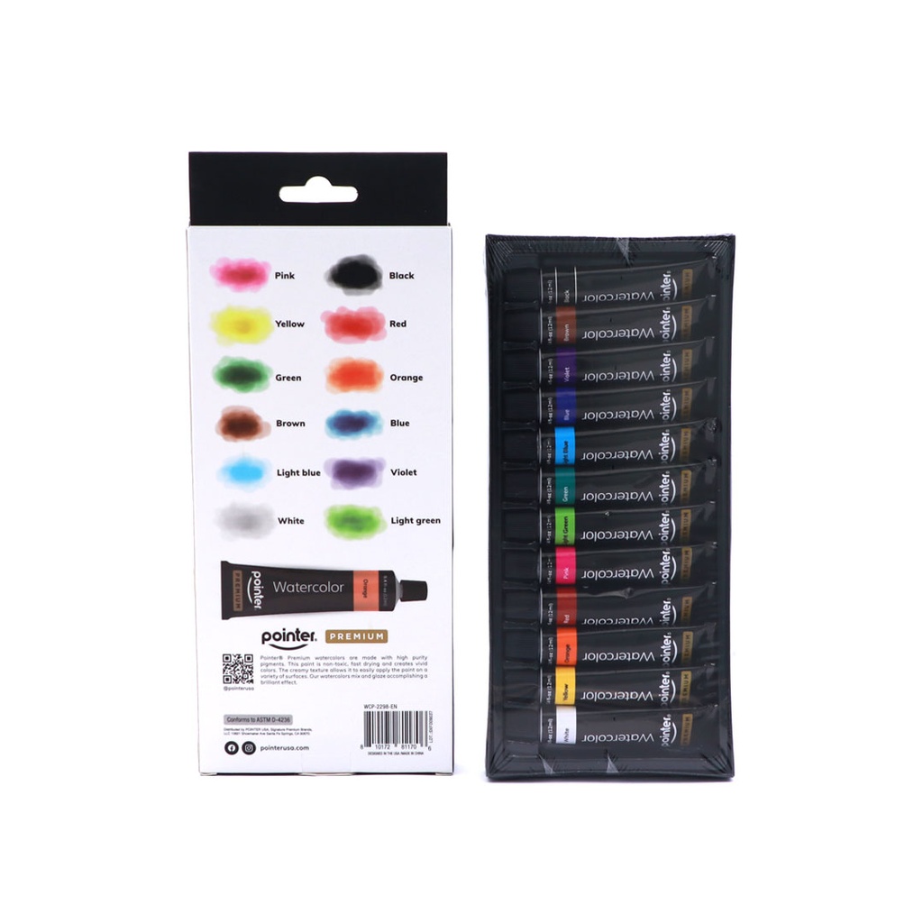WATERCOLOR PAINT, 12ML/0.4 OZ EACH, SET OF 12 COLORS