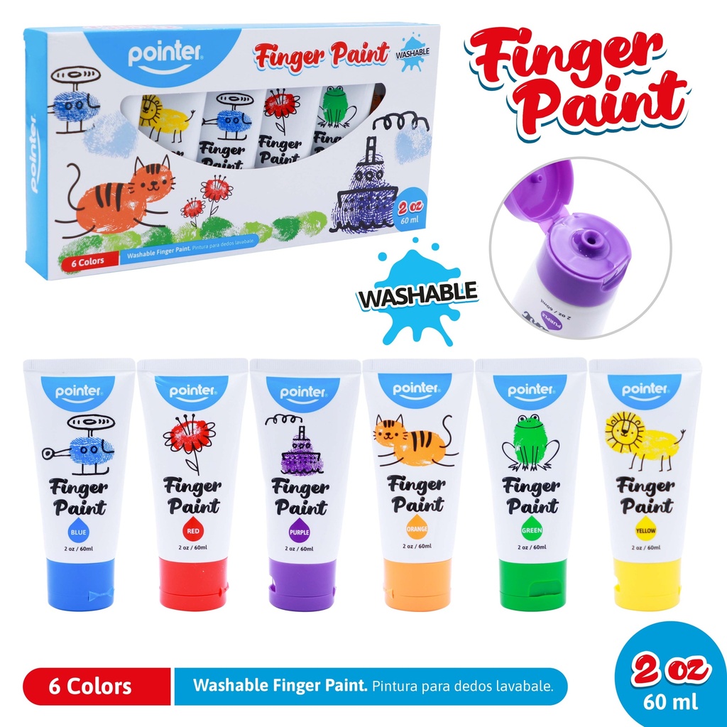 FINGER PAINT, WASHABLE, 2OZ EACH, SET OF 6 COLORS