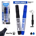 WHITEBOARD MARKERS, REFILLABLE, LIQUID INK, BLACK AND BLUE COLOR, CHISEL TIP, SET OF 2 PIECES