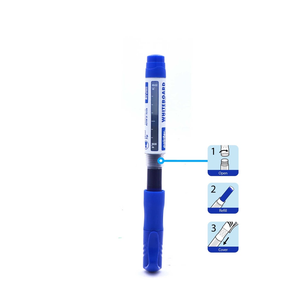 WHITEBOARD MARKERS, REFILLABLE, LIQUID INK, BLACK AND BLUE COLOR, CHISEL TIP, SET OF 2 PIECES