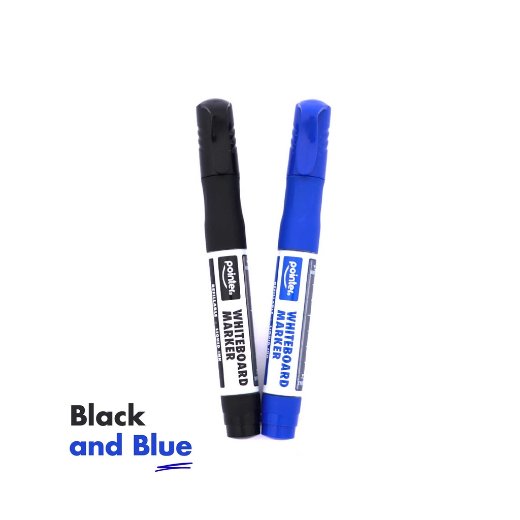 WHITEBOARD MARKERS, REFILLABLE, LIQUID INK, BLACK AND BLUE COLOR, CHISEL TIP, SET OF 2 PIECES