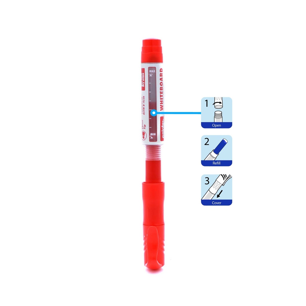 WHITEBOARD MARKERS, REFILLABLE, LIQUID INK, BLACK, BLUE, AND RED COLOR, CHISEL TIP, SET OF 3 PIECES